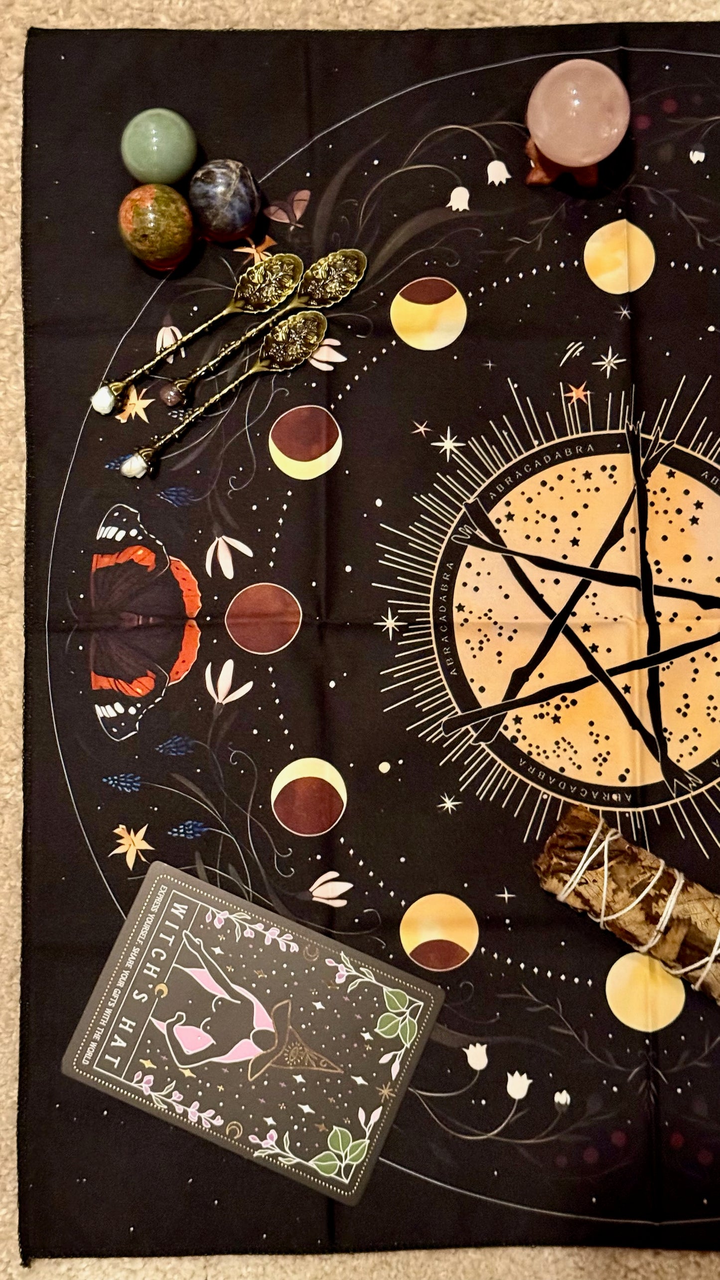 Tapete de Altar para Lectura de Tarot // Ciclo Lunar - Pentagrama