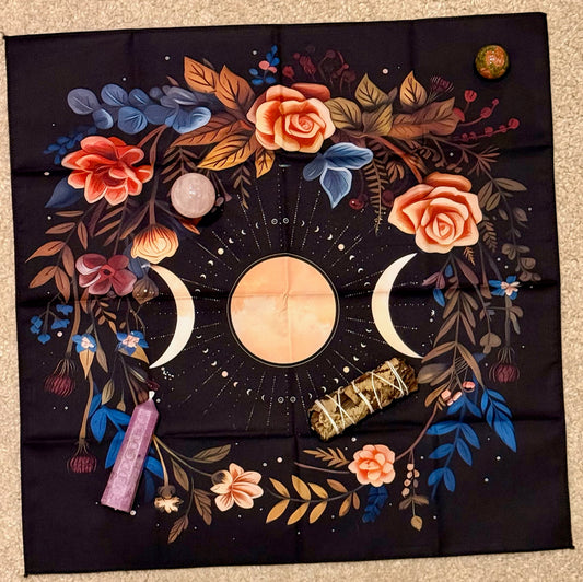Tapete de Altar para Lectura de Tarot // Triple Luna - Flores