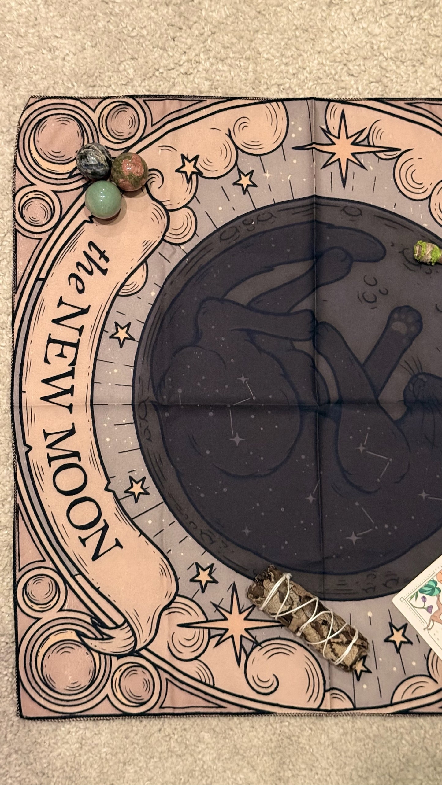 Tapete de Altar para Lectura de Tarot // “La Luna Nueva - Gato Negro