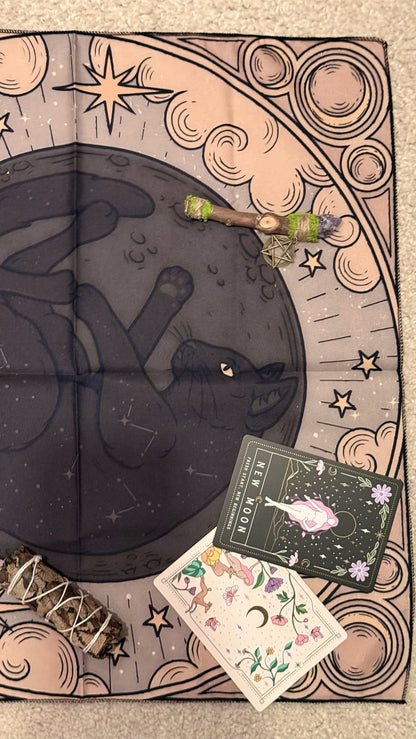 Tapete de Altar para Lectura de Tarot // “La Luna Nueva - Gato Negro