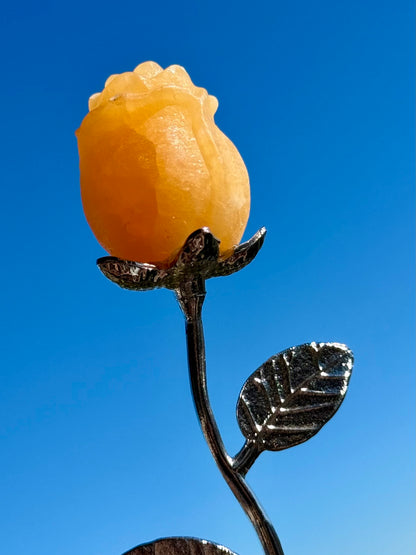 Rosa tallada en Mineral de Calcita Amarilla