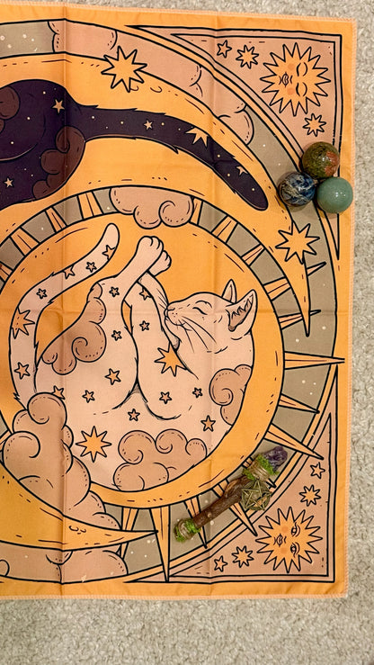 Tapete de Altar para Lectura de Tarot // Gato Negro (Luna) - Gato Blanco (Sol)