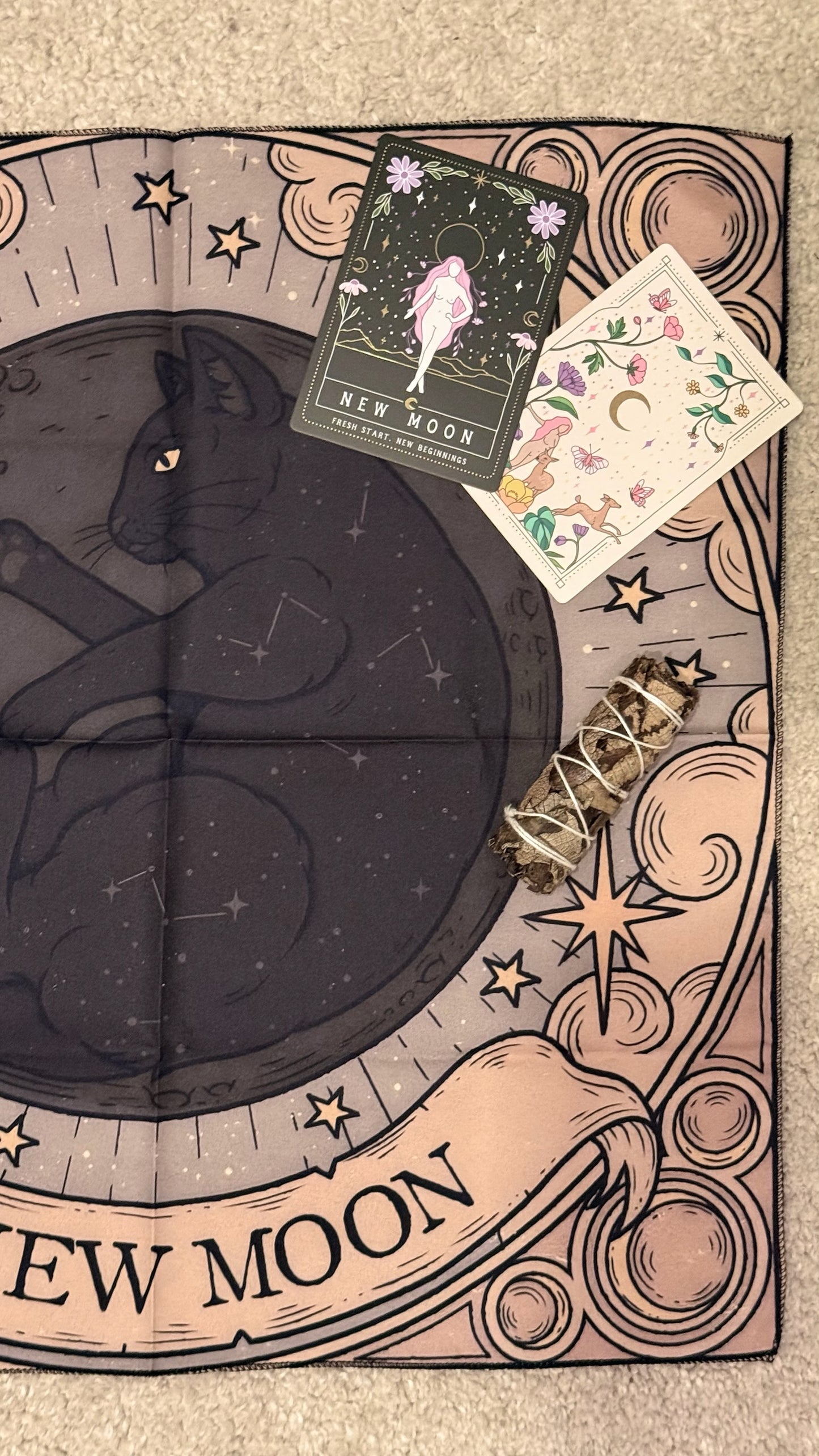 Tapete de Altar para Lectura de Tarot // “La Luna Nueva - Gato Negro