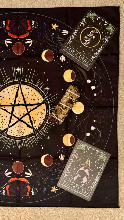 Tapete de Altar para Lectura de Tarot // Ciclo Lunar - Pentagrama