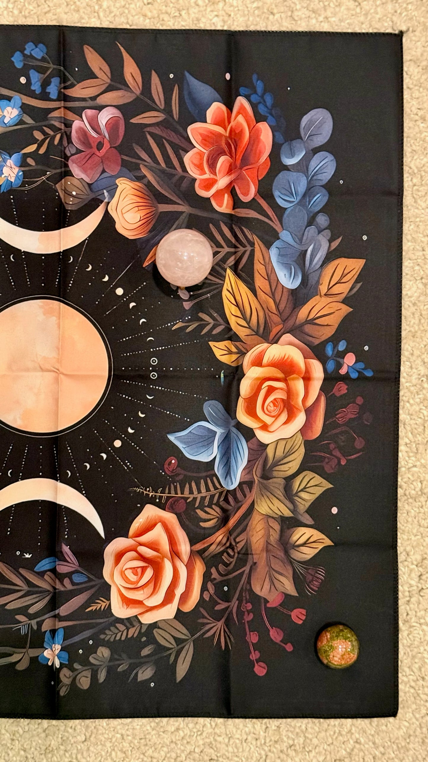 Tapete de Altar para Lectura de Tarot // Triple Luna - Flores