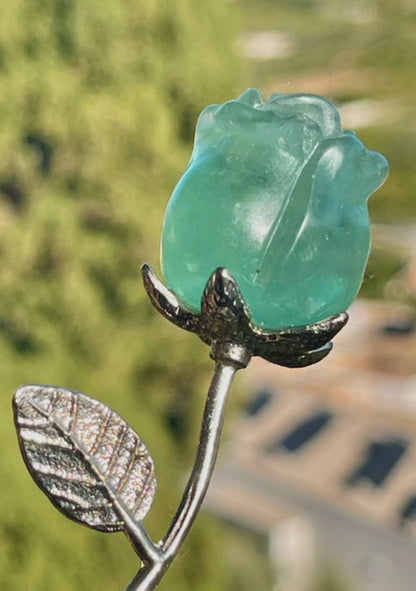 Rosa tallada en Mineral Natural de Fluorita