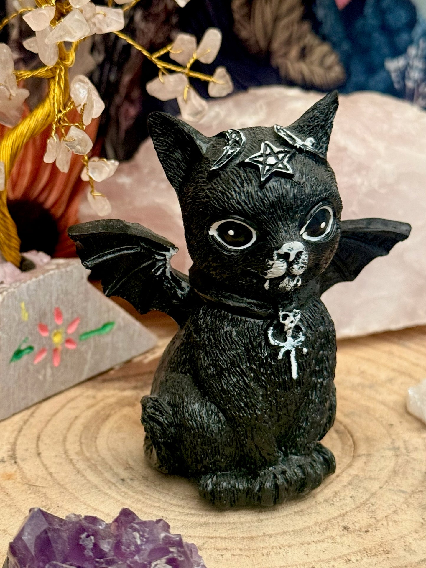 Figura Mística- Gato Negro - Alas de Murciélago