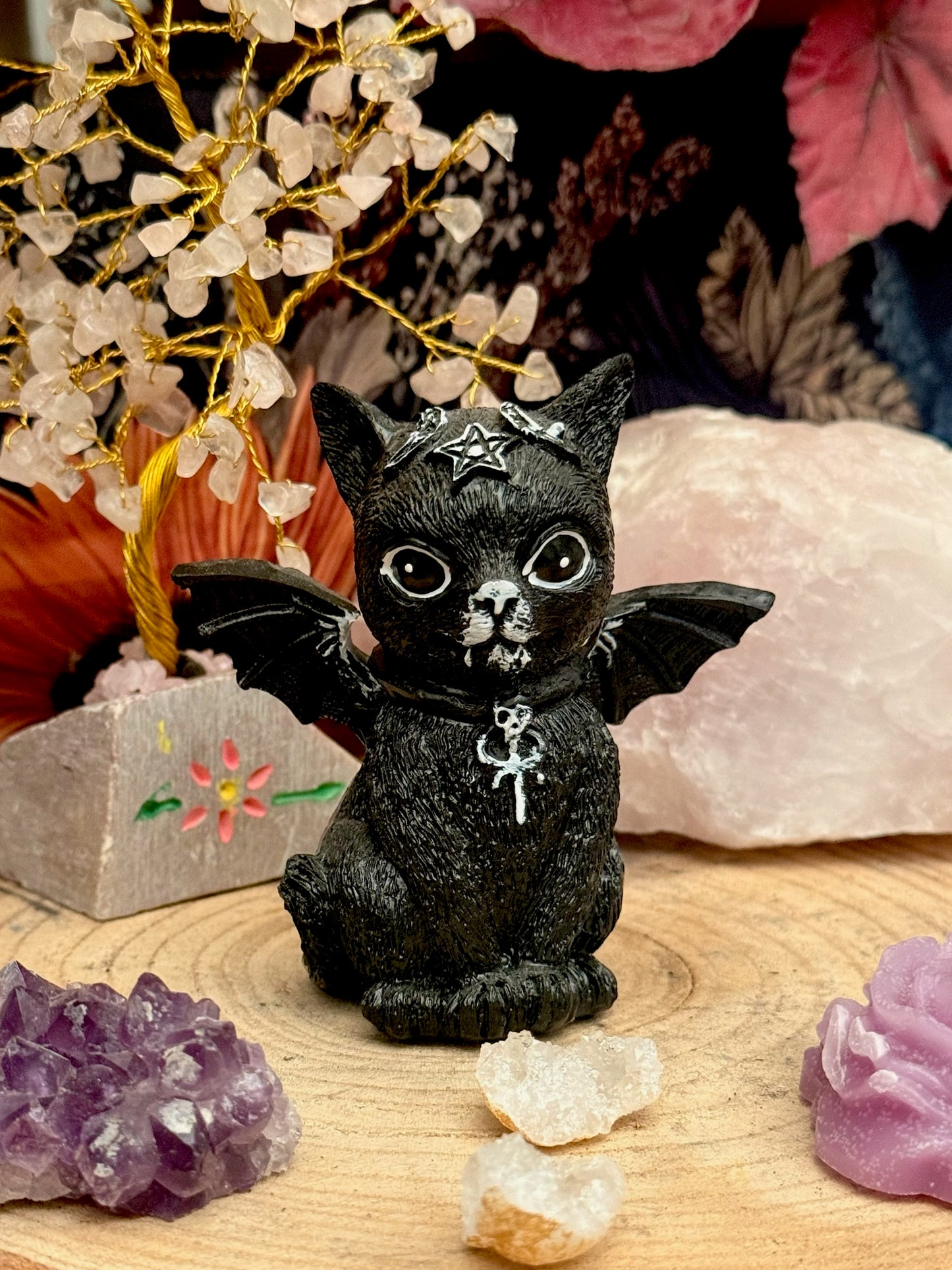 Figura Mística- Gato Negro - Alas de Murciélago
