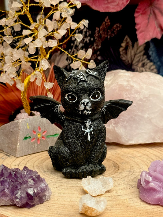 Figura Mística- Gato Negro - Alas de Murciélago